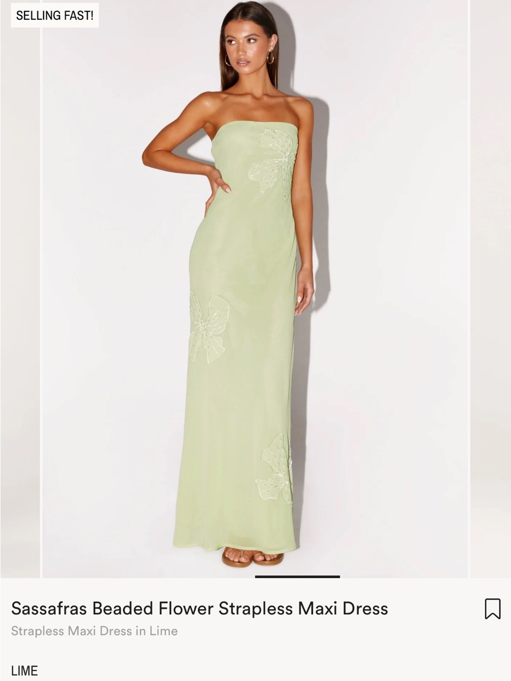 Peppermayo Lime Strapless Maxi Dress with Beaded Floral Appliqués - Picture 4 of 5